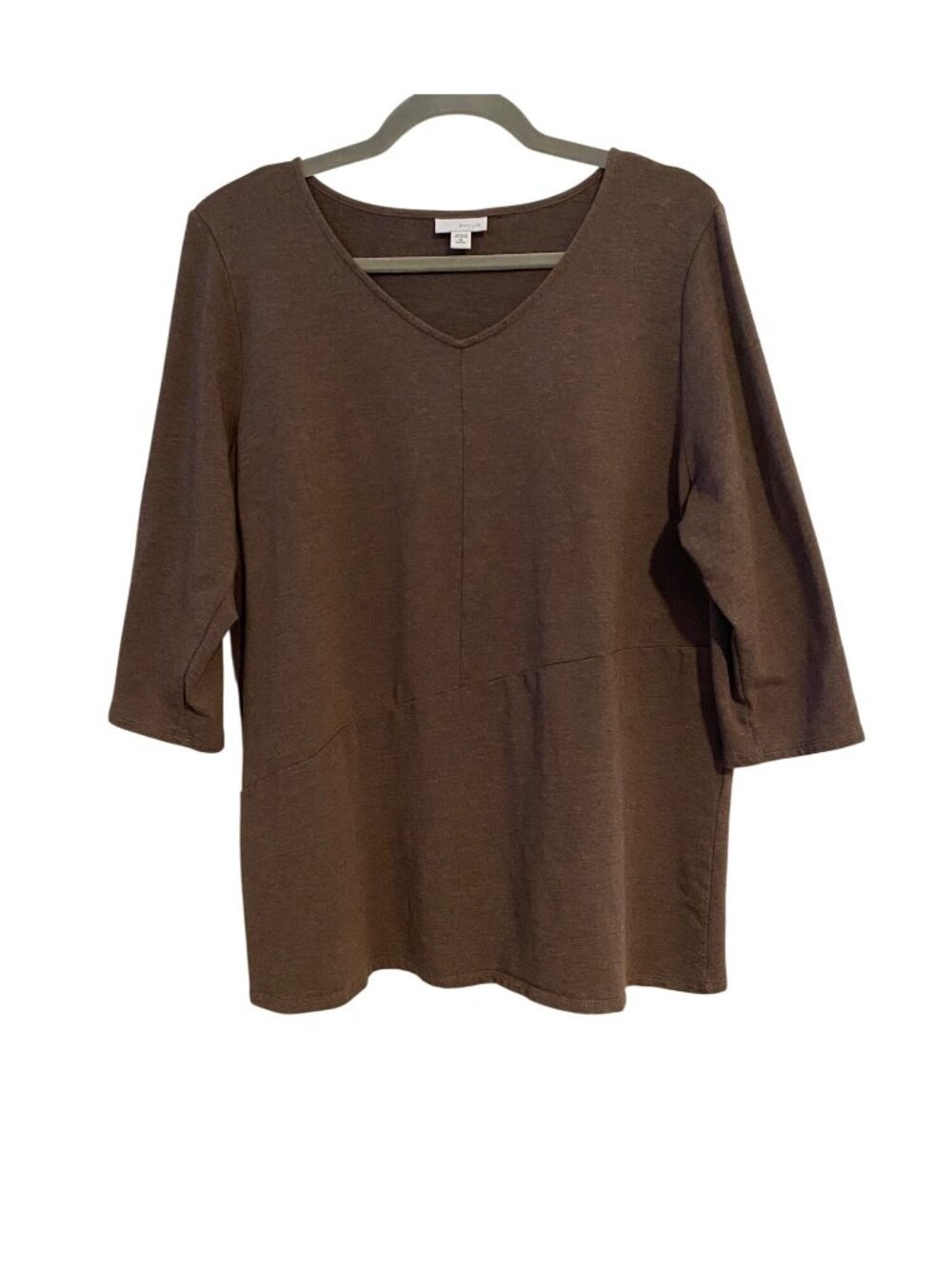 Pure Jill Petite Women’s XLP Brown Sweater Tunic Top 3/4 Sleeves V Neck Casual